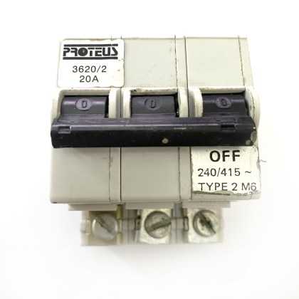 Proteus Geyer 3620/2 M6 20A 20 Amp 3 Pole Phase MCB Circuit Breaker Type 2